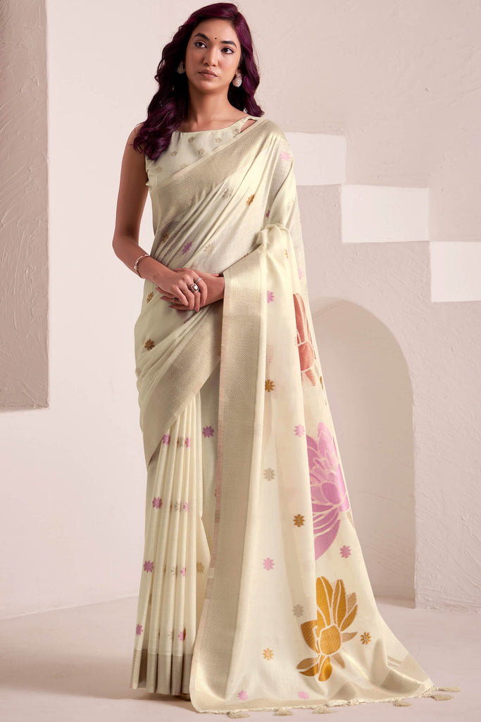 Opal Beige Soft Linen Silk Saree