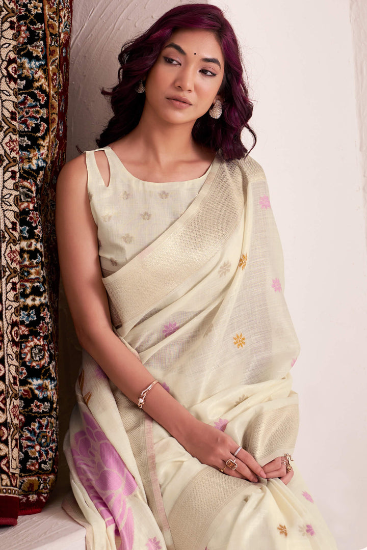 Opal Beige Soft Linen Silk Saree