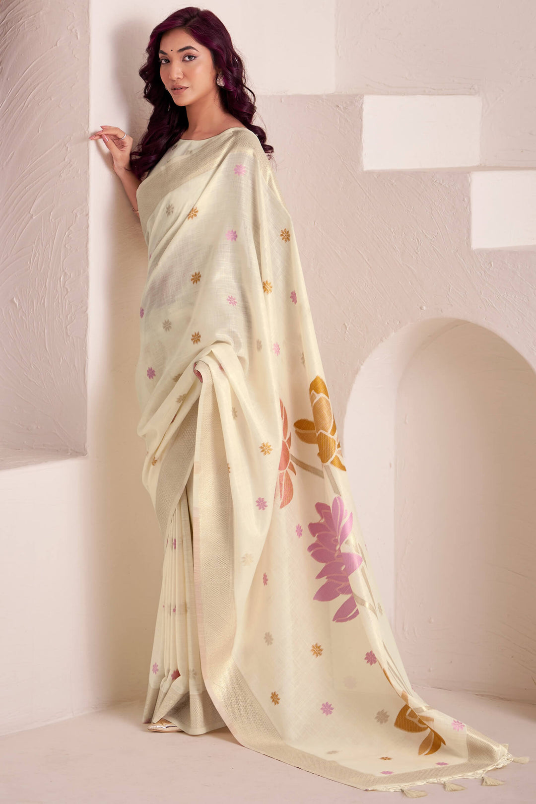 Opal Beige Soft Linen Silk Saree