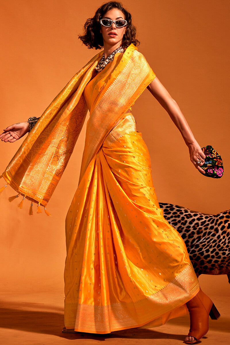 Orangey Yellow Dual Tone Satin Silk Saree