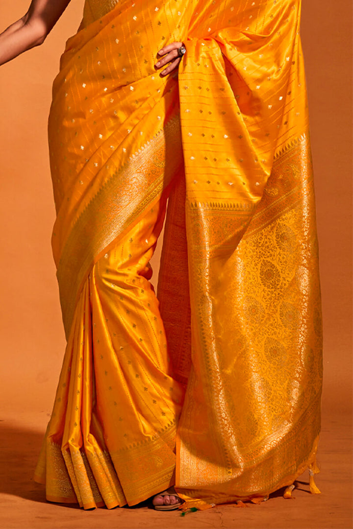 Orangey Yellow Dual Tone Satin Silk Saree