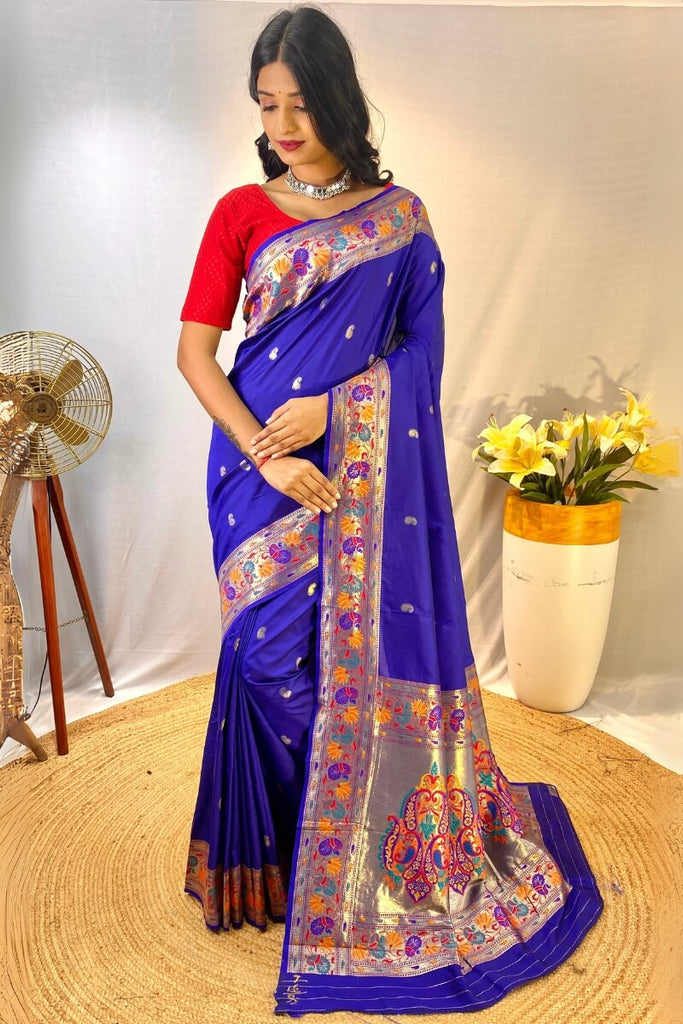 Orchid Blue Zari Woven Paithani Silk Saree