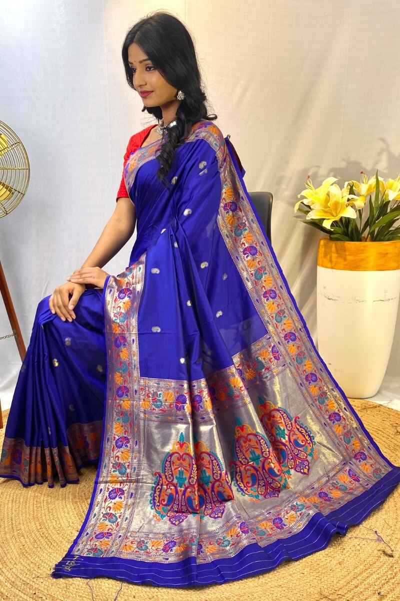 Orchid Blue Zari Woven Paithani Silk Saree