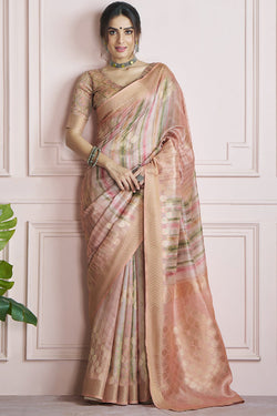 Oriental Pink Digital Printed Khadi Silk Saree