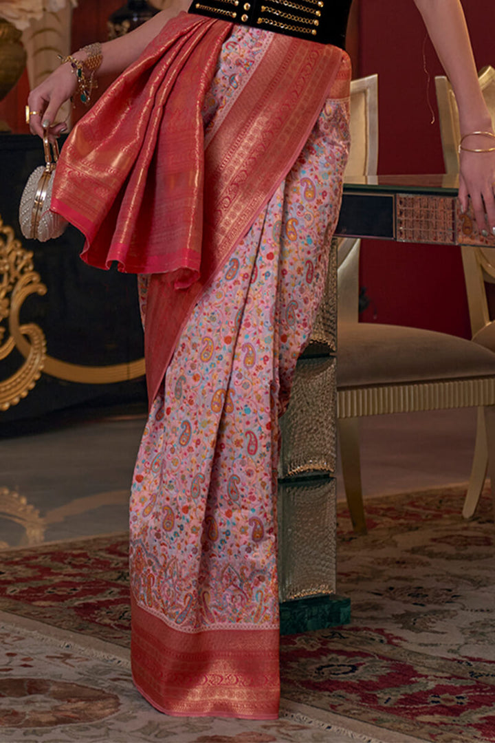 Oriental Pink Kashmiri Modal Silk Saree