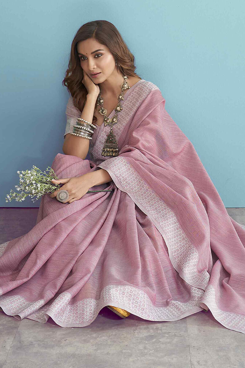 Oriental Pink Linen Silk Saree