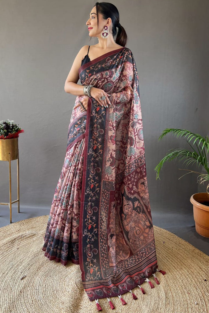 Oriental Pink Printed Soft Silk Saree