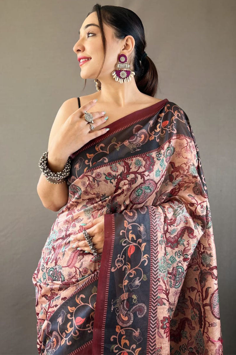 Oriental Pink Printed Soft Silk Saree