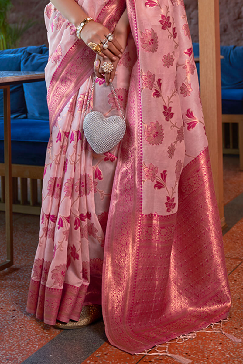 Oriental Pink Shimmer Organza Silk Saree