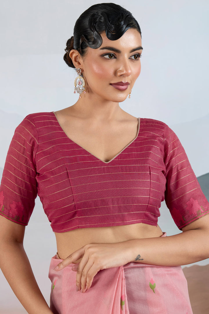Oriental Pink Woven Spun Cotton Saree