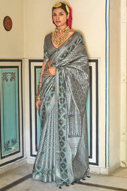 Oslo Grey Digital Printed Soft Silk Saree