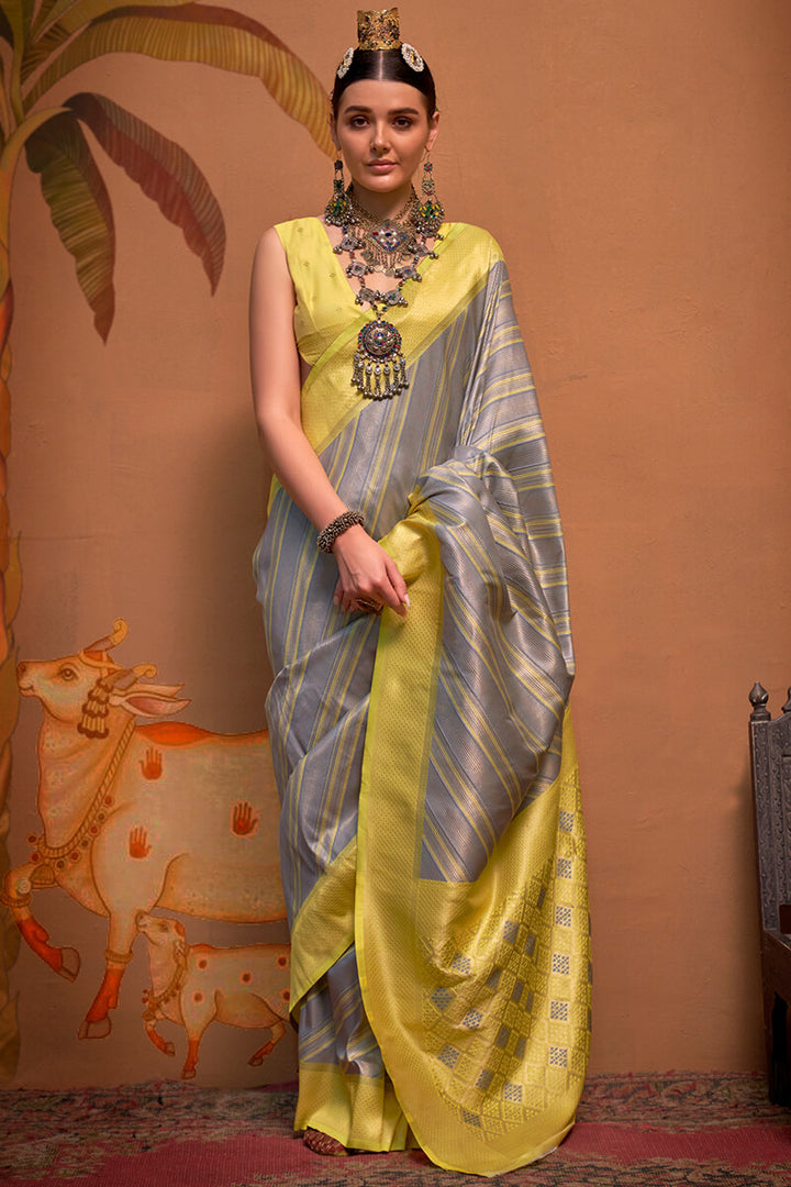 Oslo Grey Handloom Banarasi Silk Saree