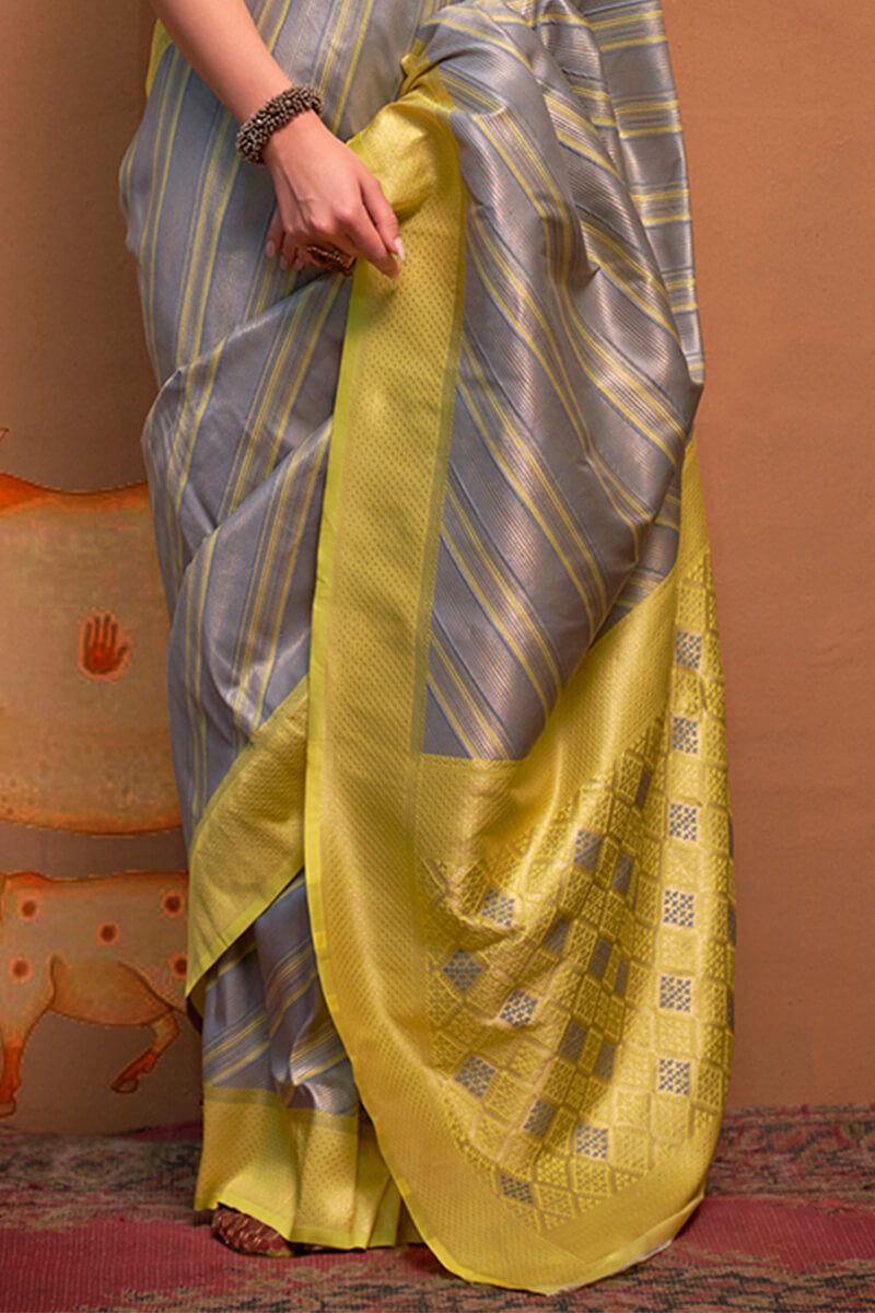 Oslo Grey Handloom Banarasi Silk Saree