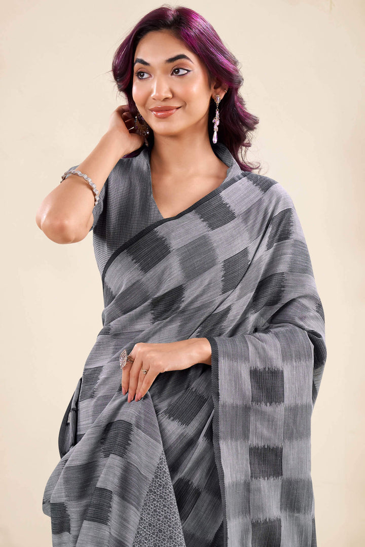 Oslo Grey Zari Woven Linen Silk Saree