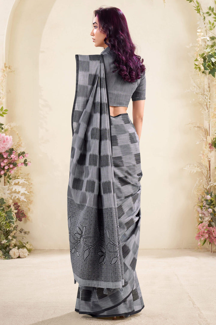 Oslo Grey Zari Woven Linen Silk Saree