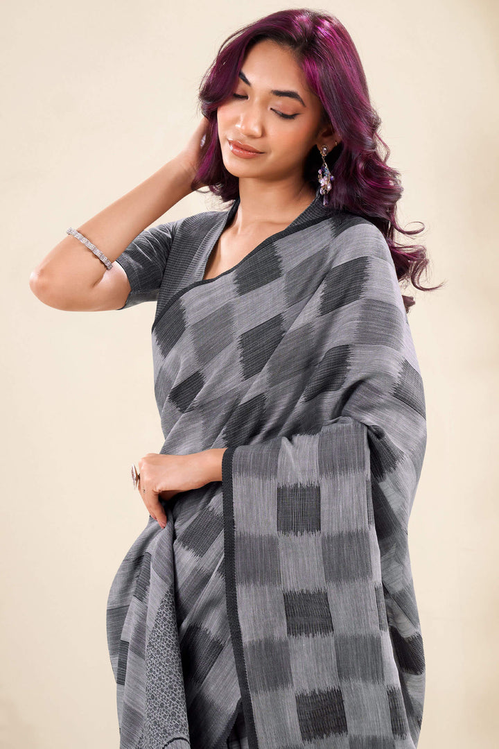 Oslo Grey Zari Woven Linen Silk Saree