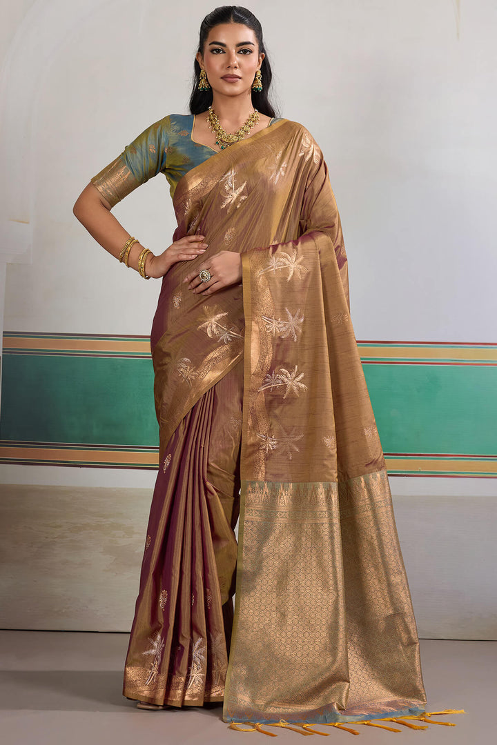 Otter Brown Banarasi Tussar Silk Saree