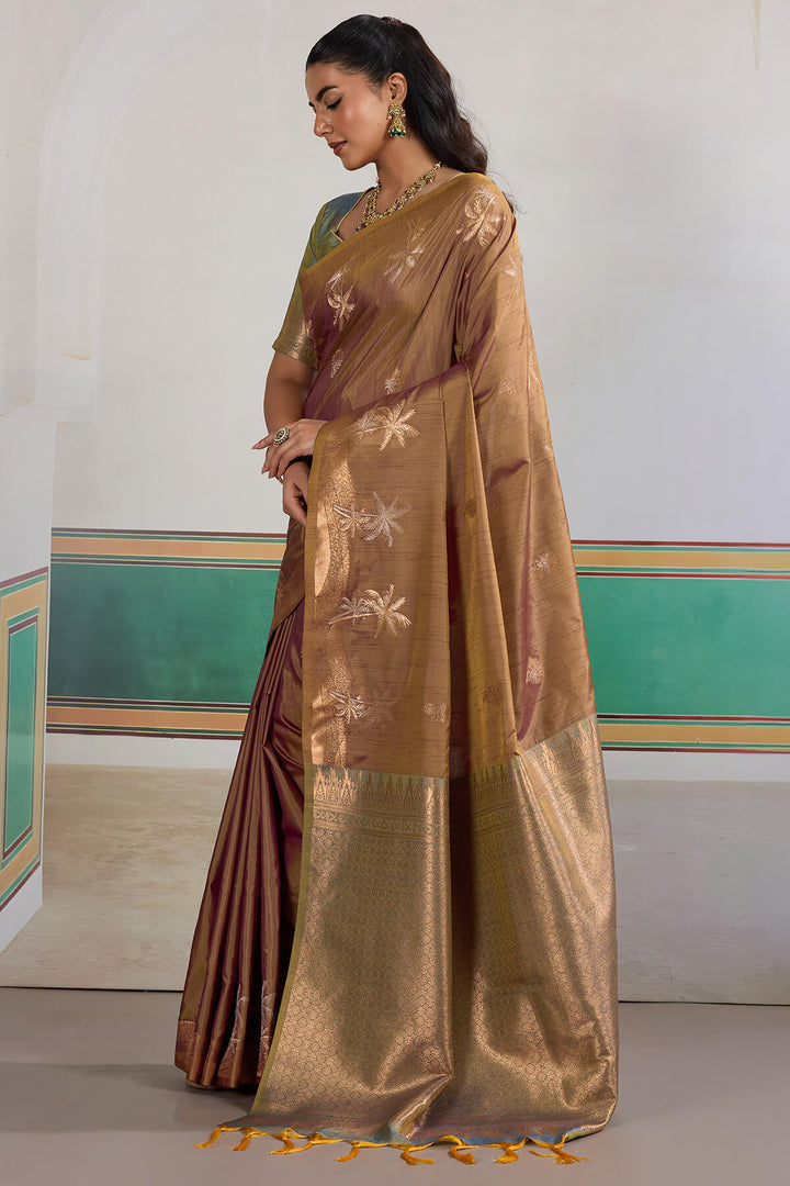 Otter Brown Banarasi Tussar Silk Saree