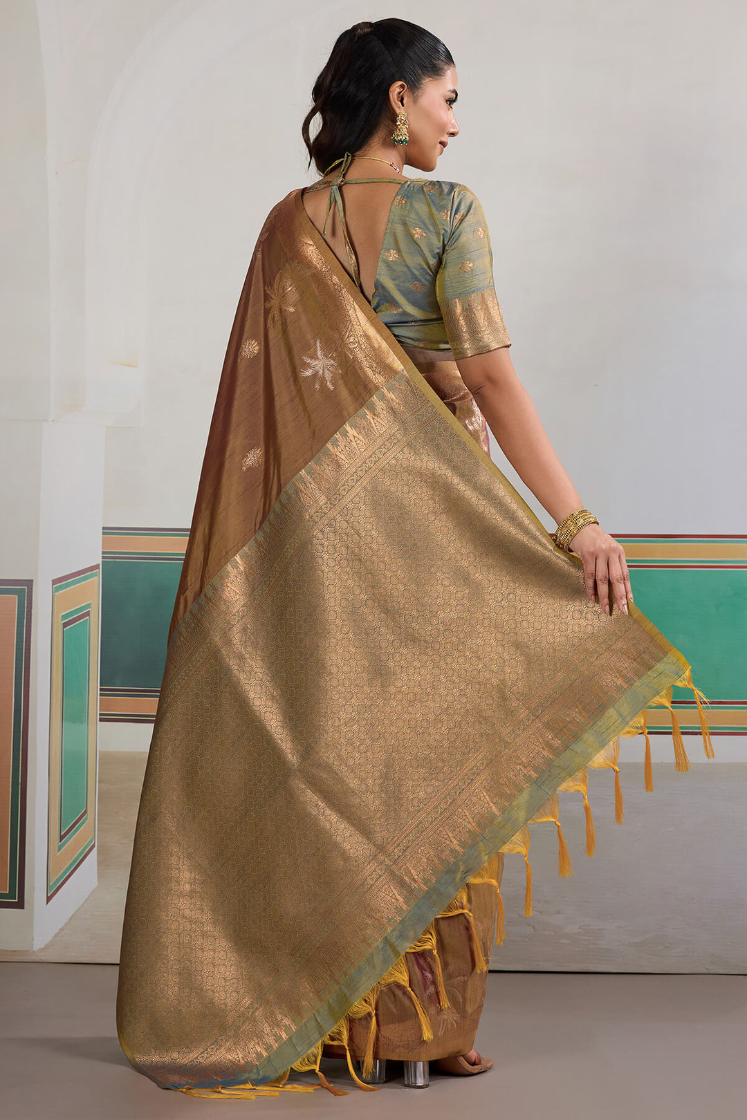 Otter Brown Banarasi Tussar Silk Saree