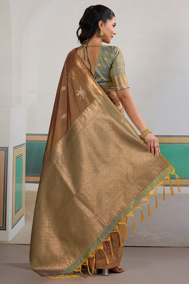 Otter Brown Banarasi Tussar Silk Saree