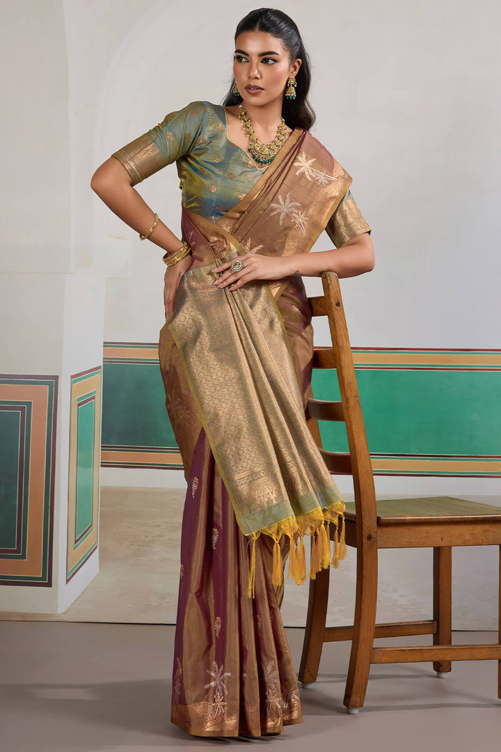 Otter Brown Banarasi Tussar Silk Saree