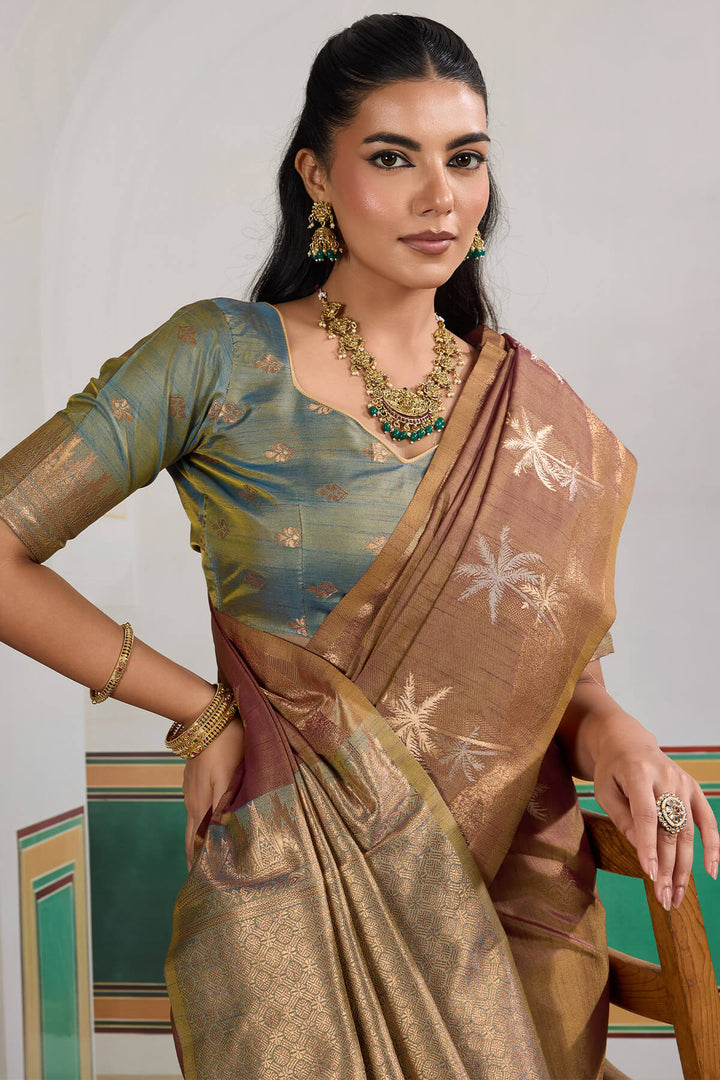 Otter Brown Banarasi Tussar Silk Saree