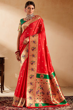 Outrageous Red Paithani Silk Saree