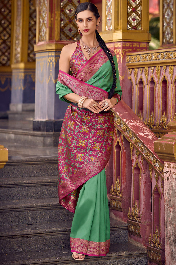 Oxley Green Zari Woven Soft Silk Saree