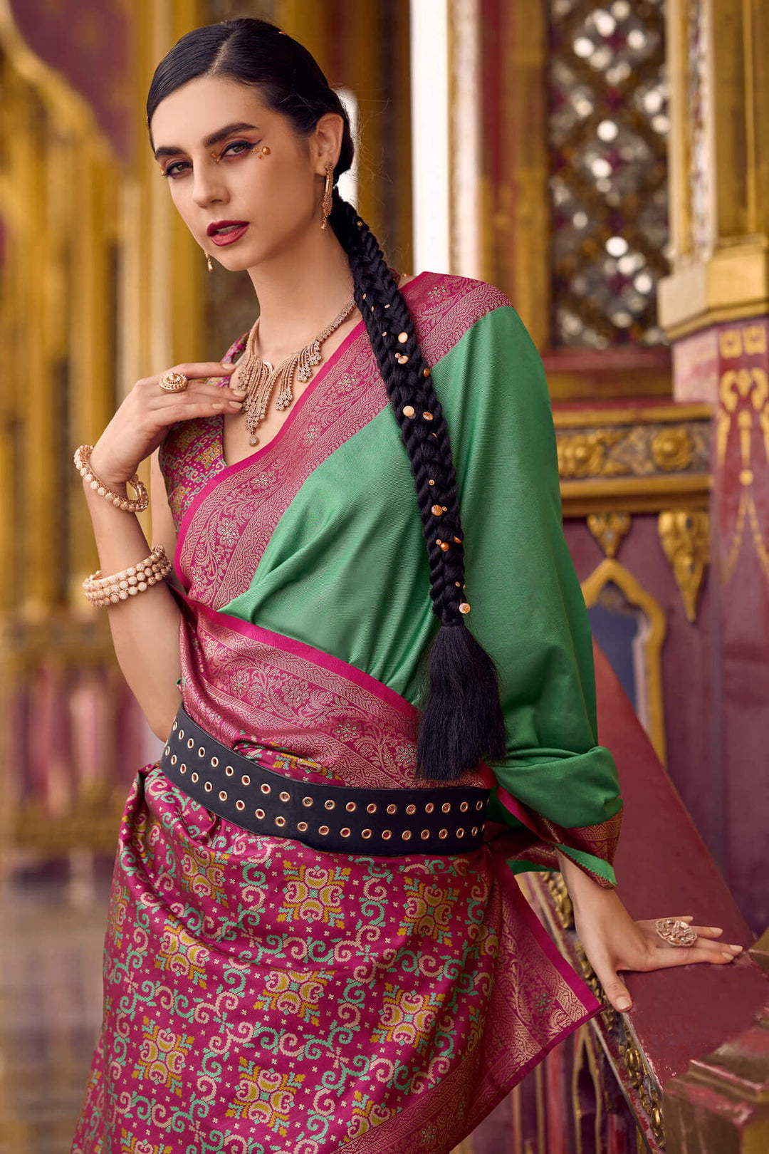 Oxley Green Zari Woven Soft Silk Saree
