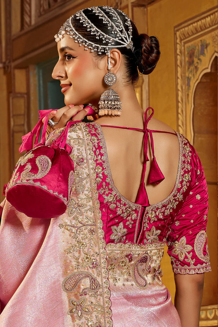 Oyster Pink Hand Work Viscose Saree with Stiched Blouse