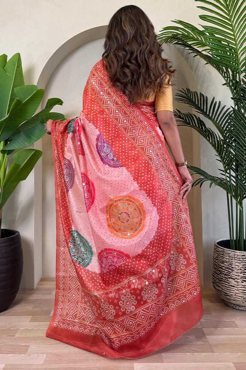 Oyster Pink Printed Bandhani saree
