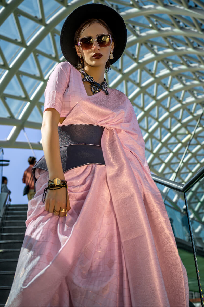 Oyster Pink Zari woven Banarasi Katan Silk Saree