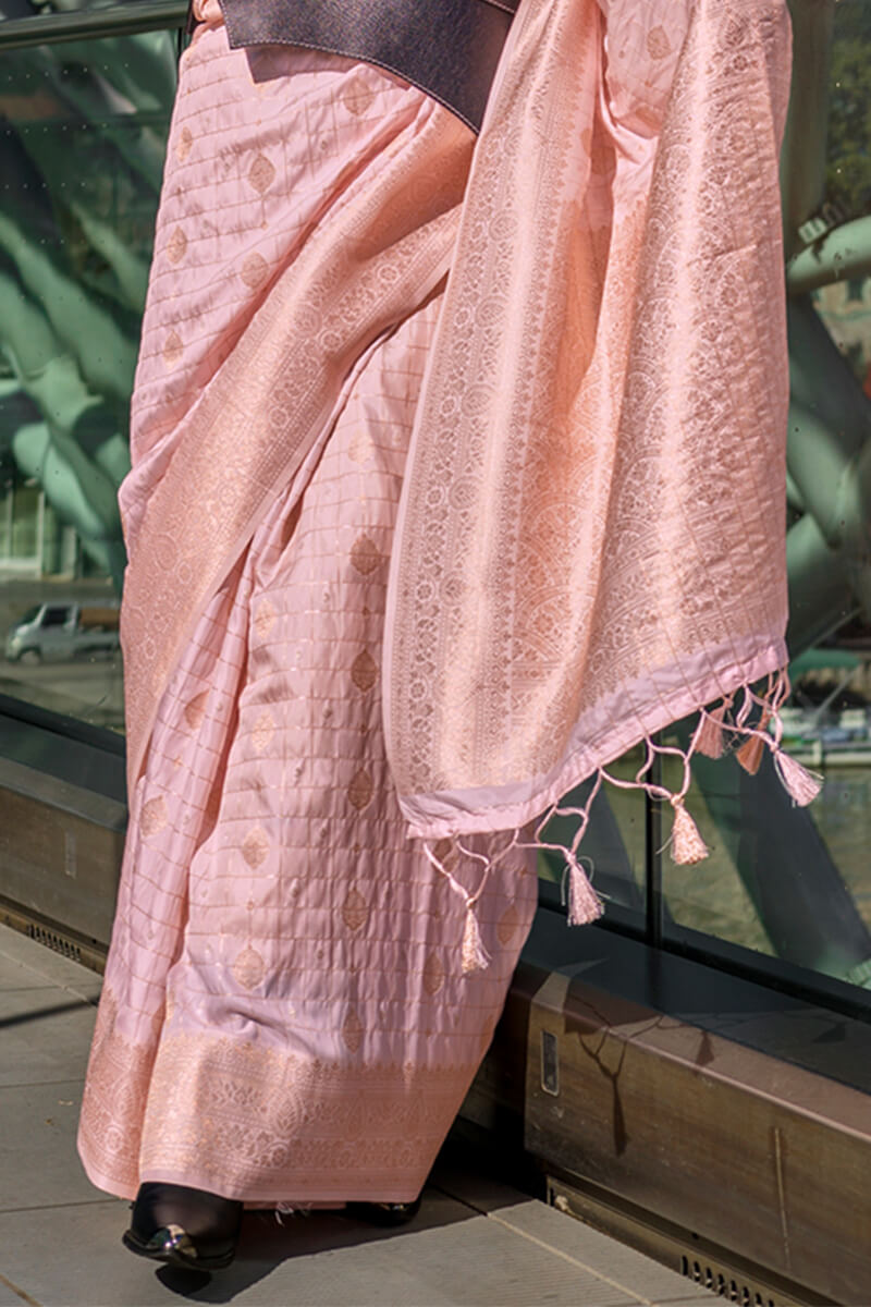 Oyster Pink Zari woven Banarasi Katan Silk Saree