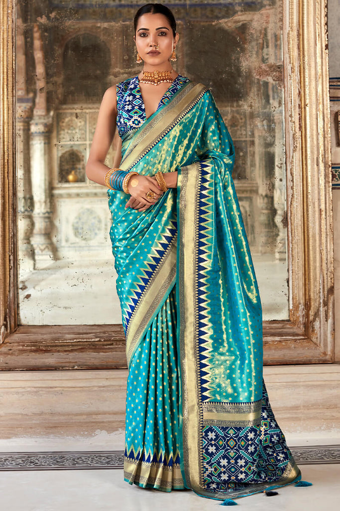 Pacific Blue Banarasi Tissue Silk Saree