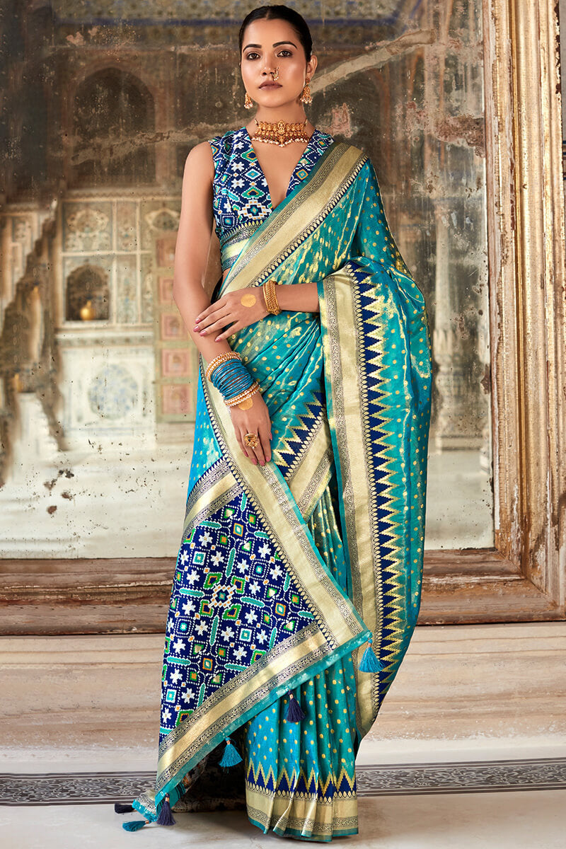 Pacific Blue Banarasi Tissue Silk Saree