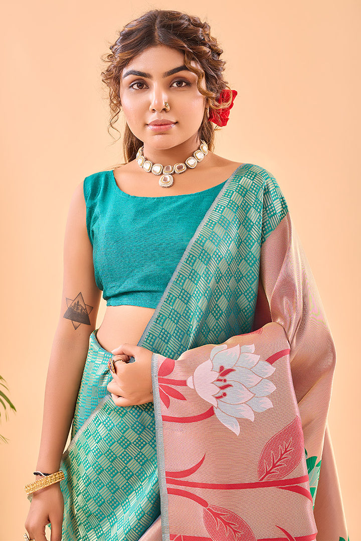 Pacific Blue Paithani Silk Saree