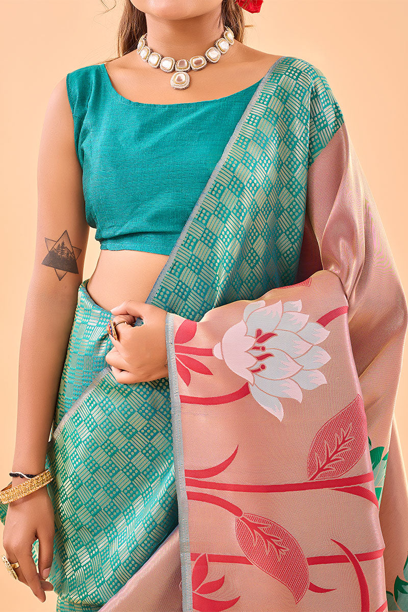 Pacific Blue Paithani Silk Saree