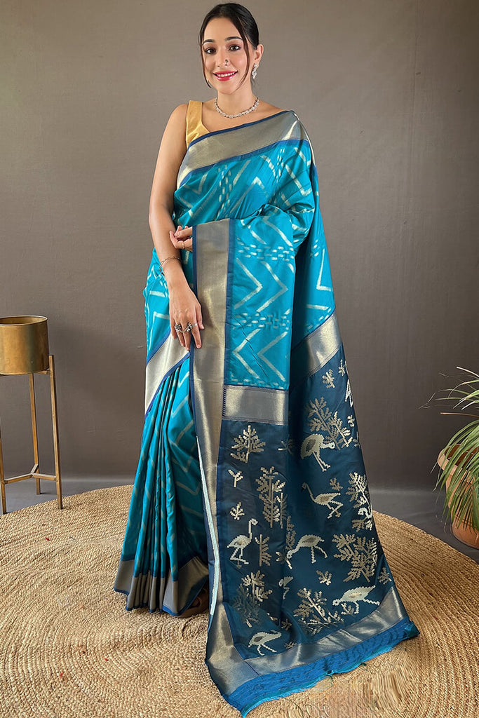 Pacific Blue Soft Banarasi Silk Saree