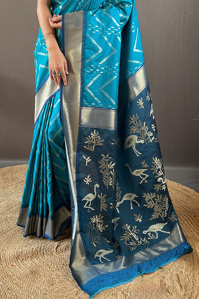 Pacific Blue Soft Banarasi Silk Saree