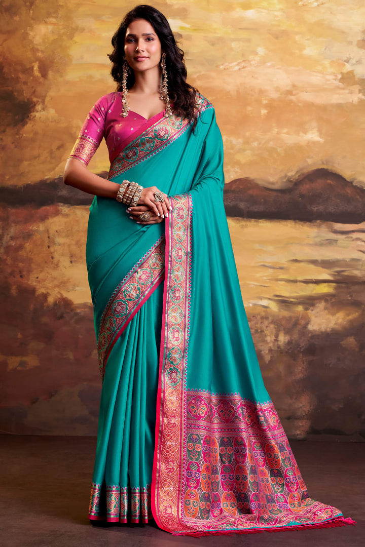 Pacific Blue Soft Patola Silk Saree