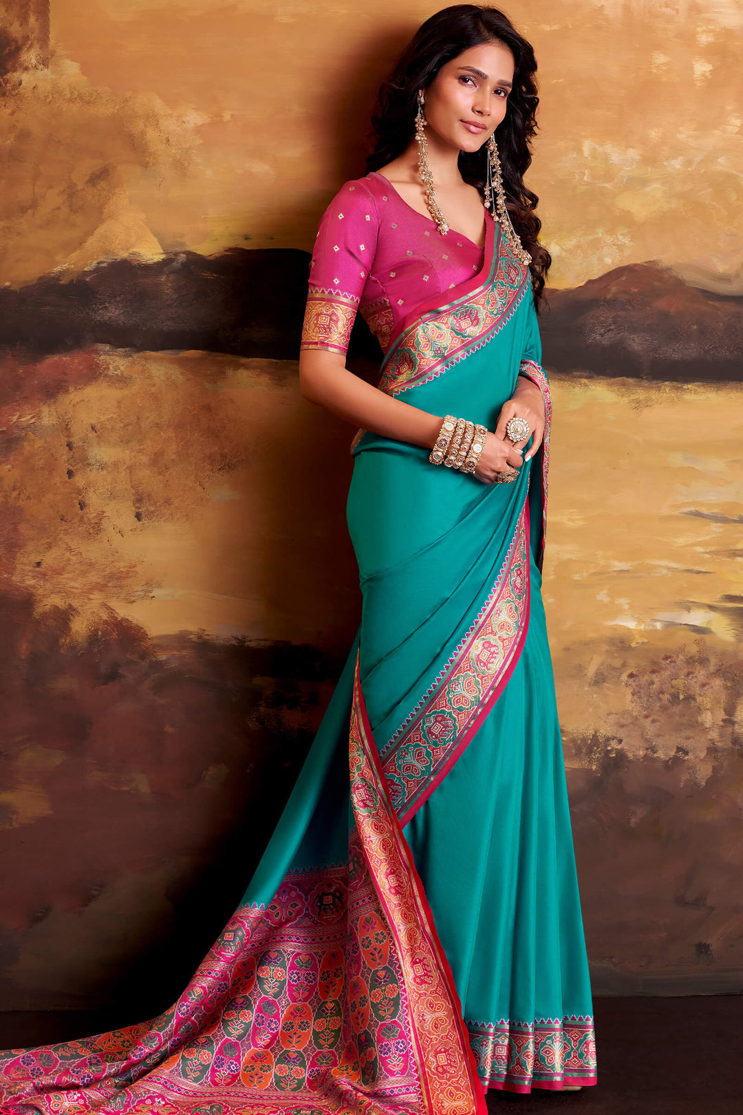 Pacific Blue Soft Patola Silk Saree