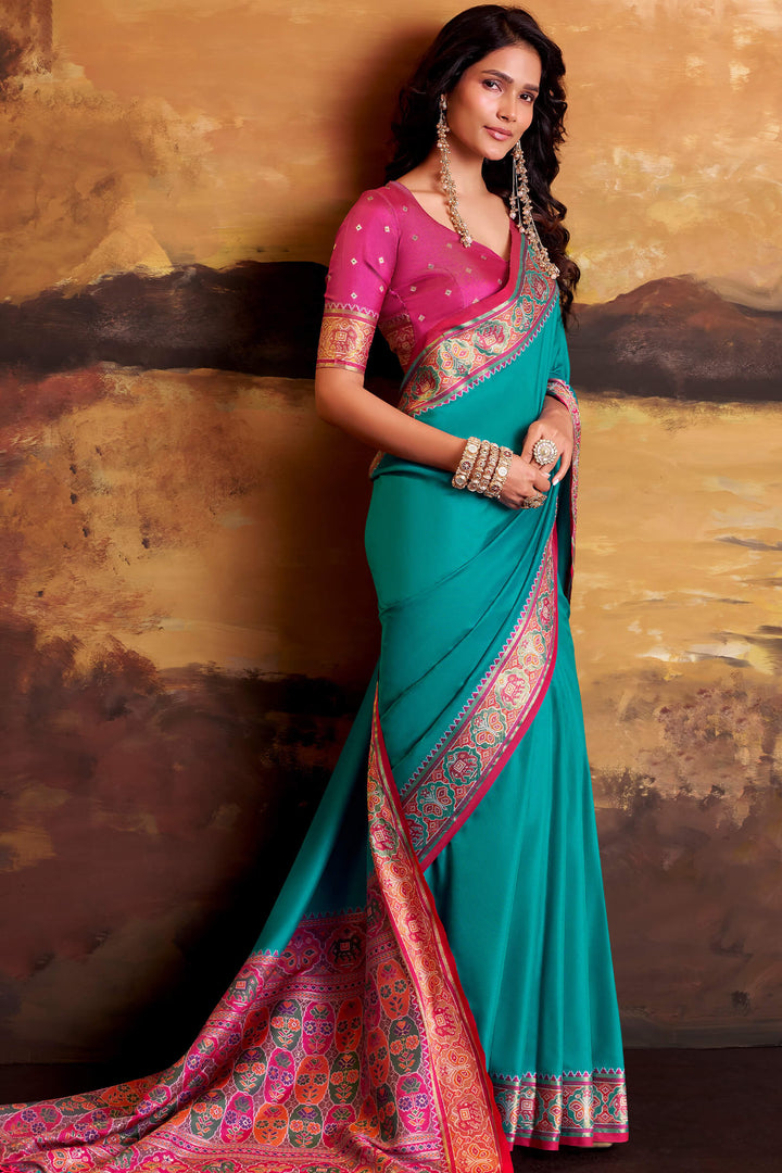 Pacific Blue Soft Patola Silk Saree