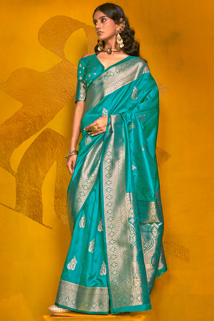 Pacific Blue Two tone Banarasi Silk Saree