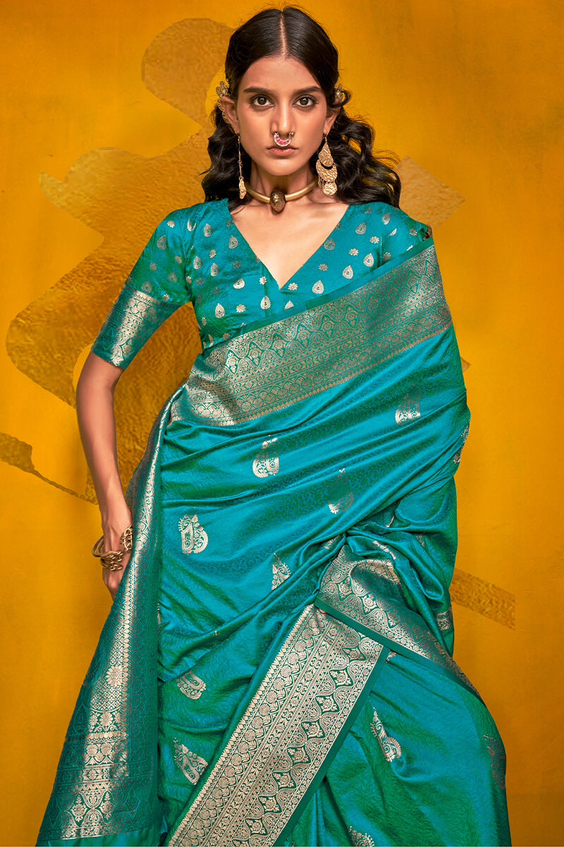 Pacific Blue Two tone Banarasi Silk Saree