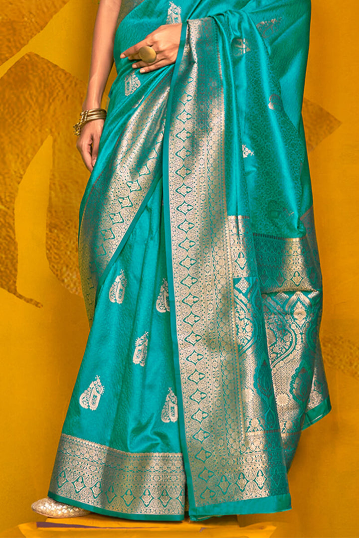 Pacific Blue Two tone Banarasi Silk Saree