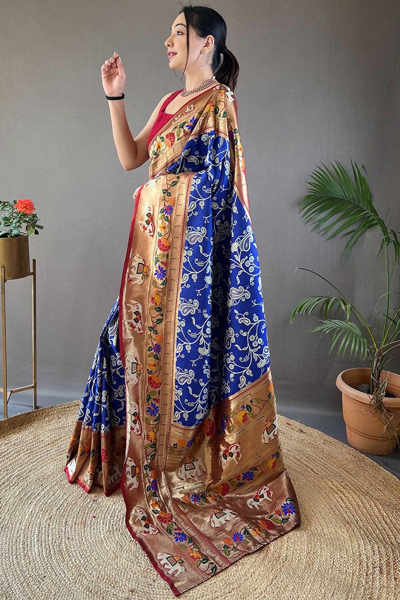 Palatinate Blue Paithani Silk Saree