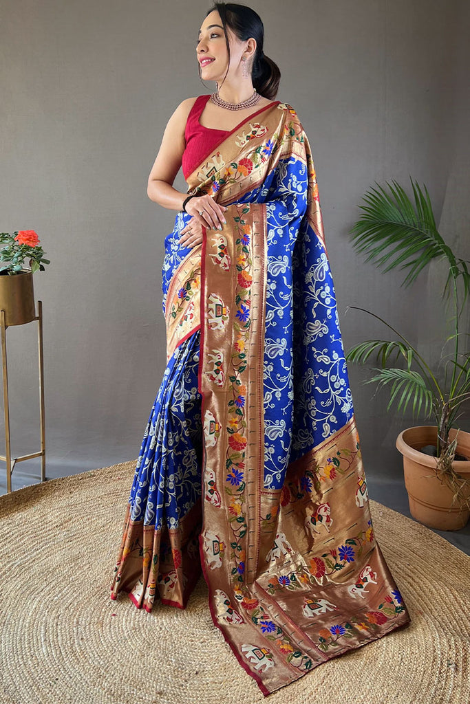 Palatinate Blue Paithani Silk Saree