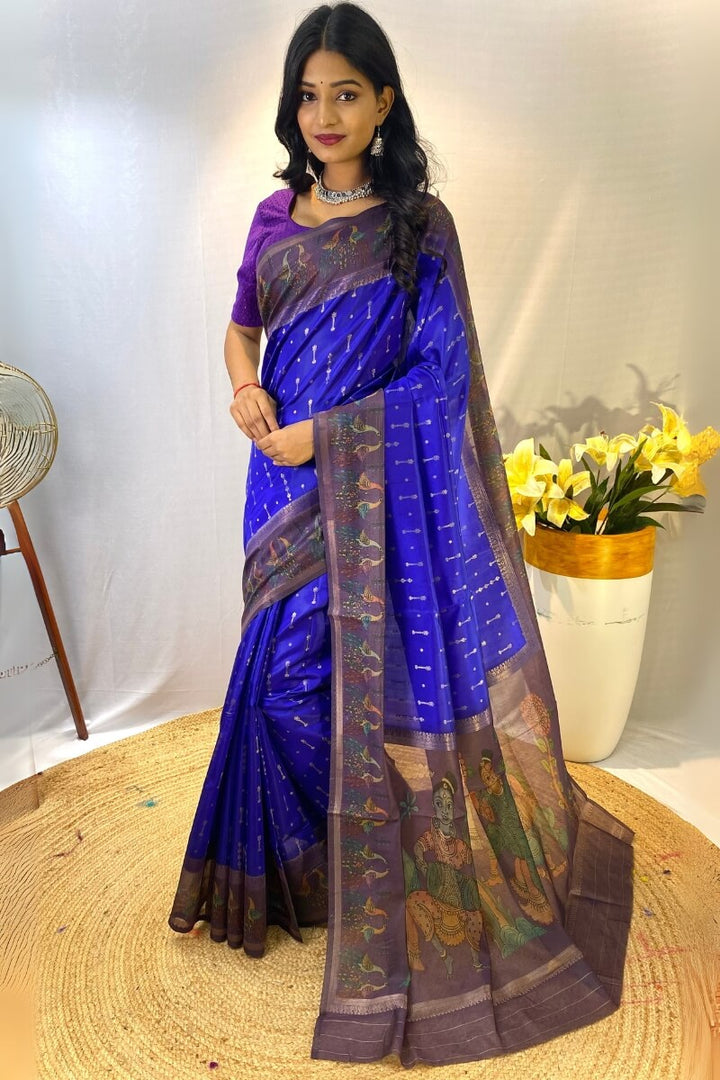 Palatinate Blue Printed Soft Chanderi Silk Saree