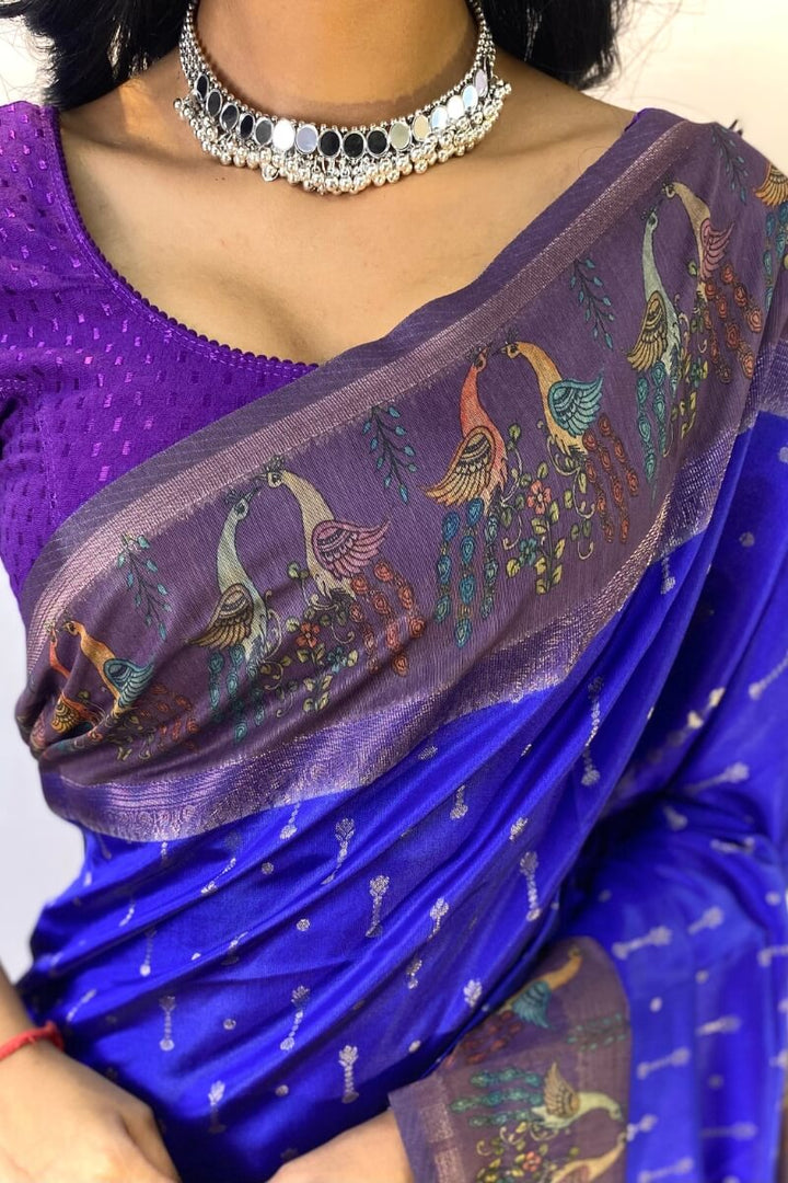 Palatinate Blue Printed Soft Chanderi Silk Saree