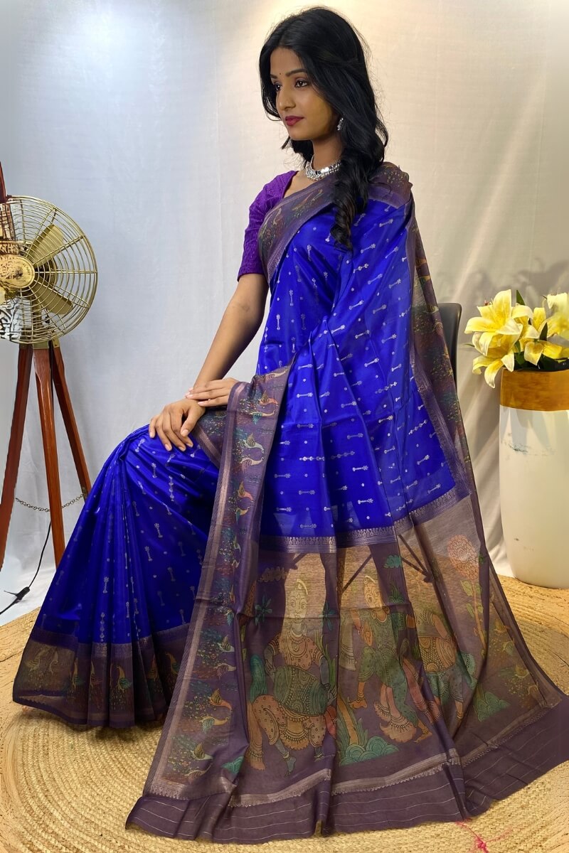 Palatinate Blue Printed Soft Chanderi Silk Saree